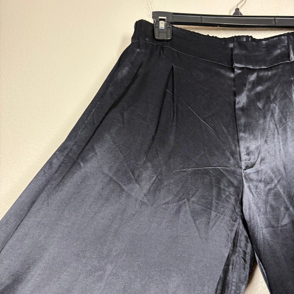 Free People Small Good Days Satin Wide Leg Pants Black Shiny Pleated Front - Picture 4 of 10